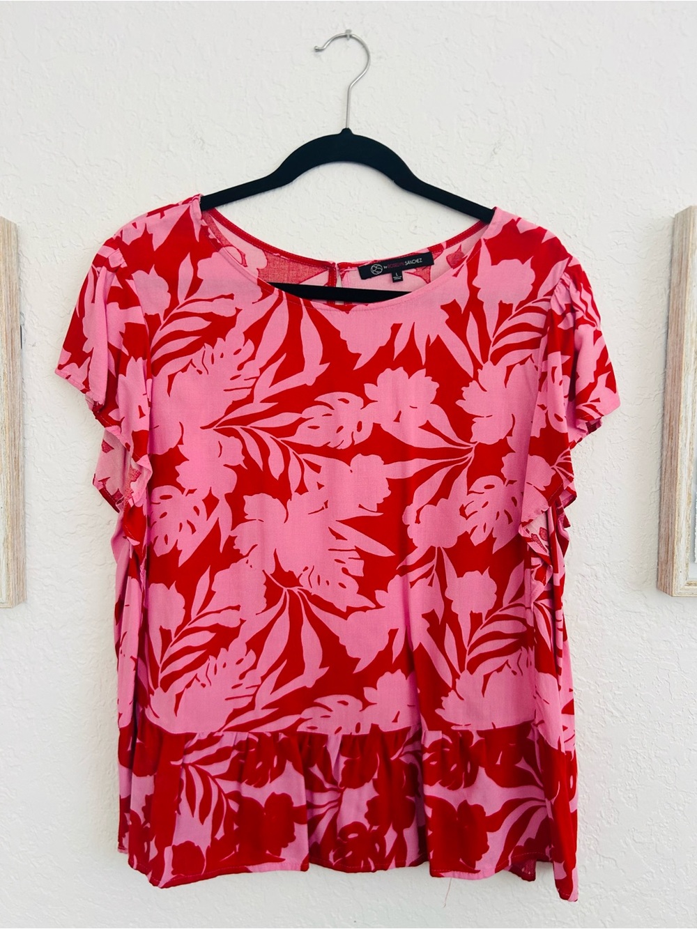 Red and Pink Floral Short Sleeve Top